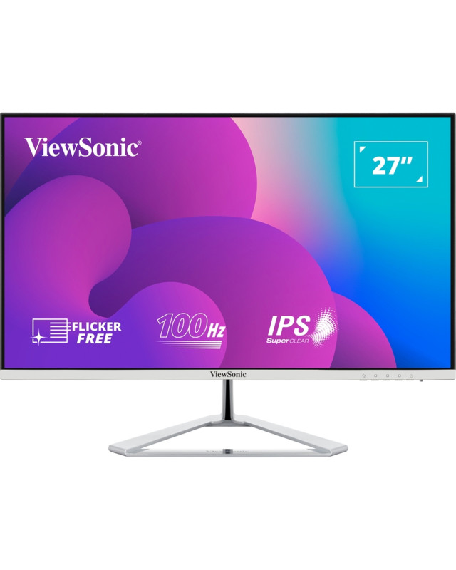 Viewsonic VX2776-SMH 27 Inch IPS Frameless Monitor, Full HD, 100Hz, 4ms, VGA, 2xHDMI, Int PSU, VESA, Chrome Stand, Speakers