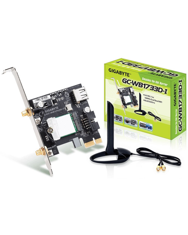 Gigabyte GC-WB1733D-I Intel Wireless AC1750 Dual Band PCI-Express WiFi Card with Bluetooth 5.0 c/w Antenna