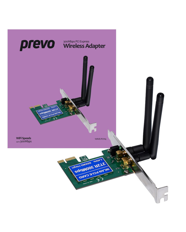 Prevo 300mbps N300 PCI Express Wireless Adapter with Additional Low Profile Bracket