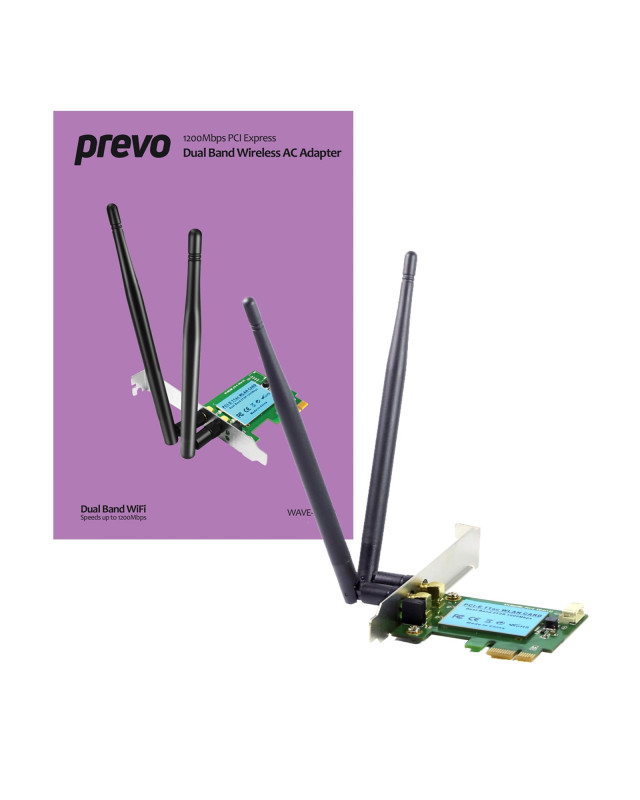 Prevo 1200mbps AC1200 PCI-Express Dual Band Wireless AC Adapter with Detachable Antennas and Additional Low Profile Bracket