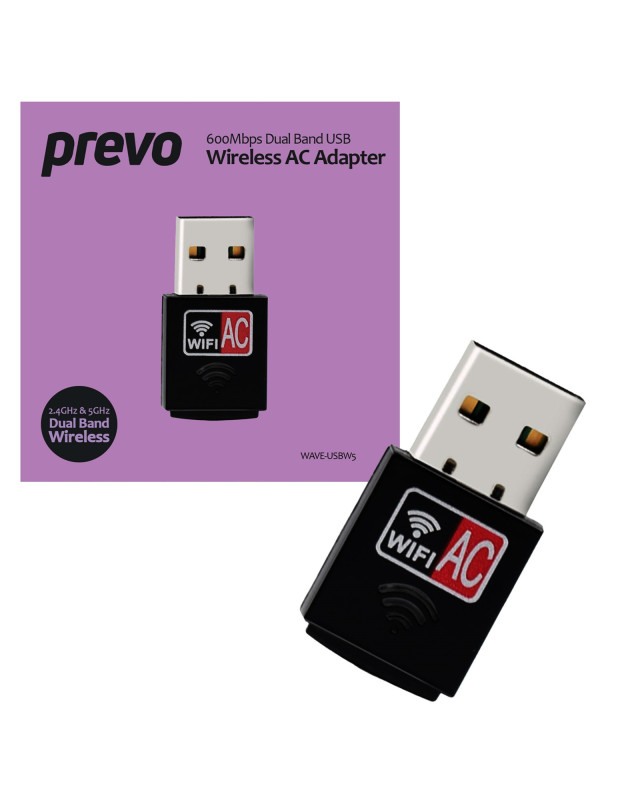 Prevo USBW5 600Mbps AC600 Dual Band USB Wireless AC Network Adapter