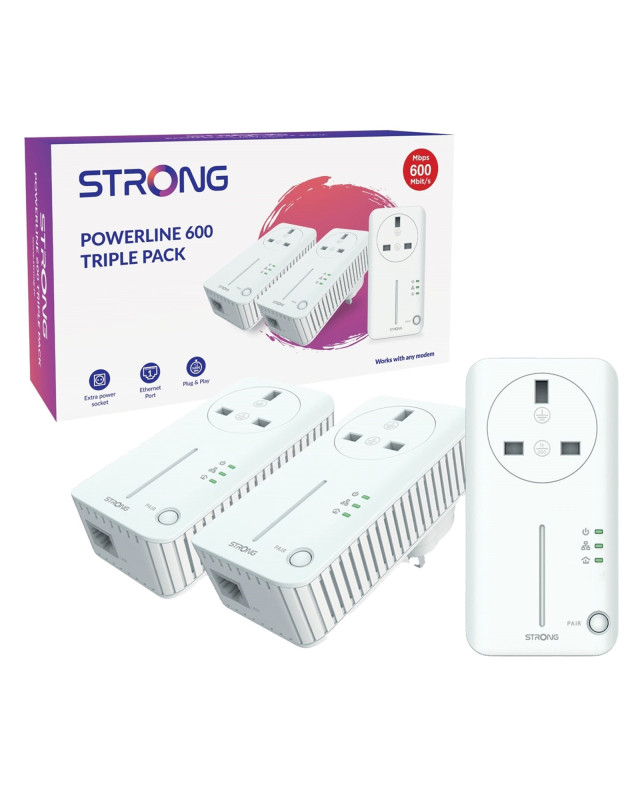 Strong POWERL600TRIUKV2 AV600 Passthrough Powerline Kit Triple Pack (3 Pack)