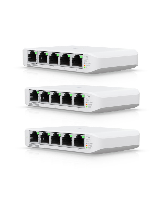 Ubiquiti USW-FLEX-MINI-3 UniFi USW Flex Mini 5 Port Smart Managed POE/USB C Powered Gigabit Network Switch (Triple Pack, No PSU)