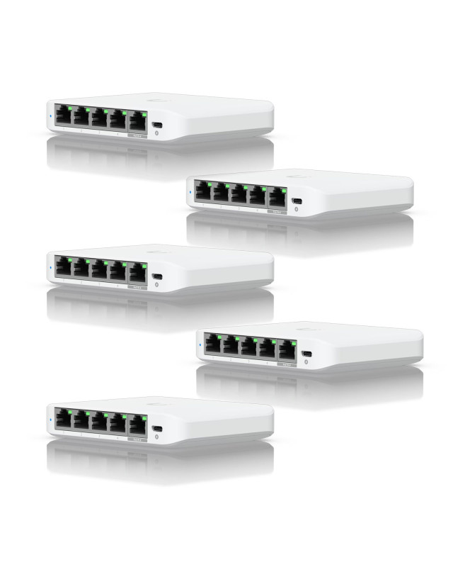 Ubiquiti USW-FLEX-MINI-5 UniFi USW Flex Mini 5 Port Smart Managed POE/USB C Powered Gigabit Network Switch (Five Pack, No PSU)