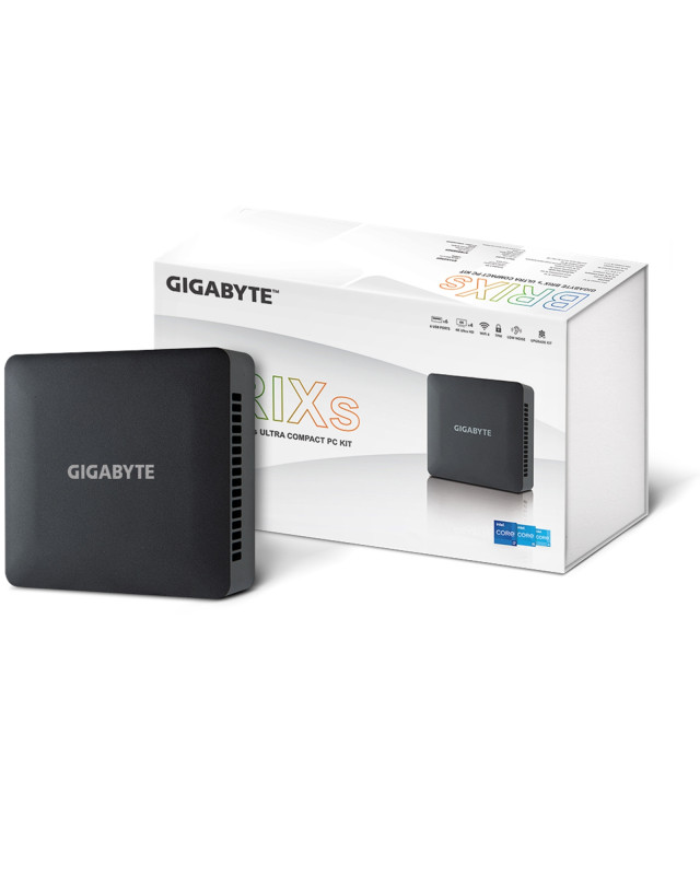 Gigabyte BRIX (GB-BRI5H-1335) Barebone Kit, Intel Core i5-1335U 4.6GHz 10 Core CPU, 2 x DDR4 SO-DIMM Slots, 1 x M.2 2280 Slot, 1x 2.5" SATA Slot Wi-Fi 6 & Bluetooth 5.2