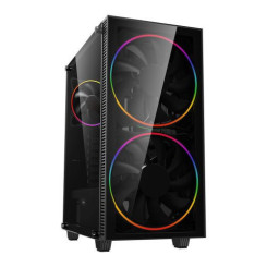 GameMax Black Hole ARGB Gaming Case w/ Glass Window, ATX, Front 20cm ARGB Ring Fans, ARGB PWM Hub, LED & Brightness Buttons,