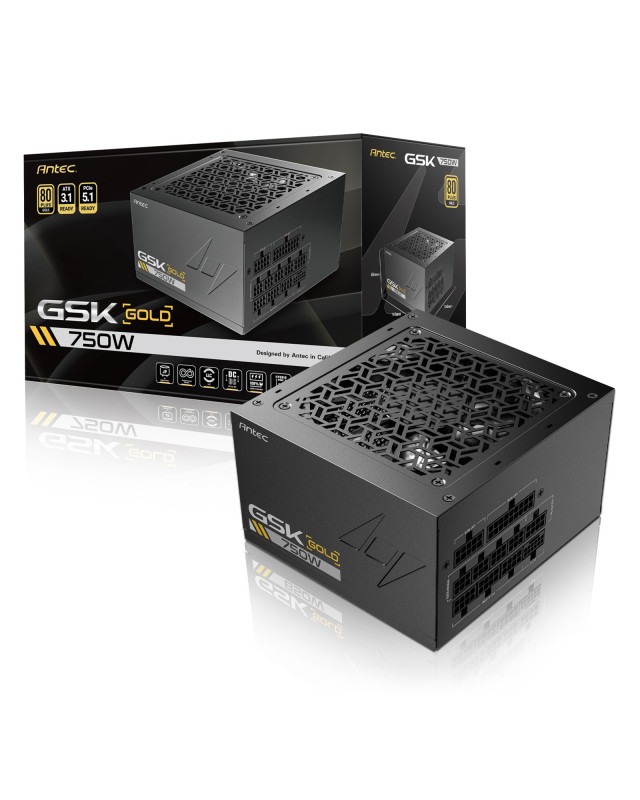 Antec GSK ATX3.1 750W Power Supply - 80 PLUS Gold, Full Modular, PCIe 5.1, JP Capacitors, Zero RPM Manager, 7-Year Warranty