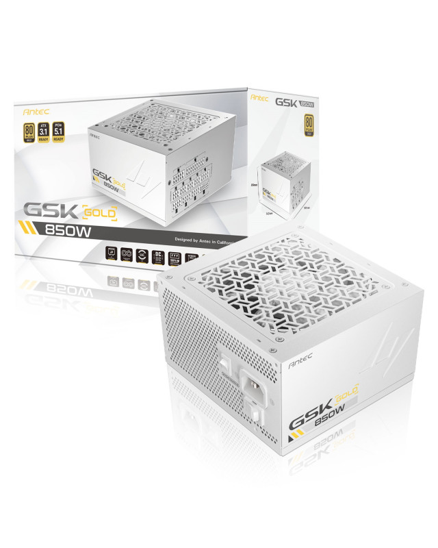 Antec GSK ATX3.1 850W Power Supply, White,80 PLUS Gold, Full Modular, PCIe 5.1, JP Capacitors, Silent FDB Fan, CircuitShield Protection