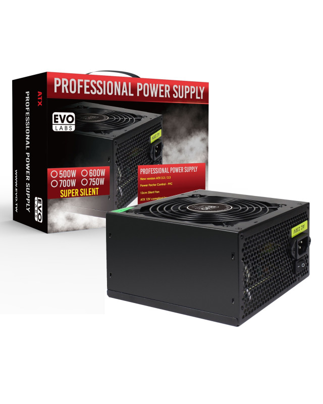 EVO LABS BR600-12BL 600W PSU,120mm Black Silent Fan with Improved Ventilation, Non Modular, High-Efficiency, PFC Certified, CE Compliant, Retail Packaged