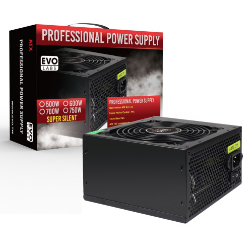 EVO LABS BR750-12BL 750W PSU,120mm Black Silent Fan with Improved Ventilation, Non Modular, High-Efficiency, PFC Certified, CE C