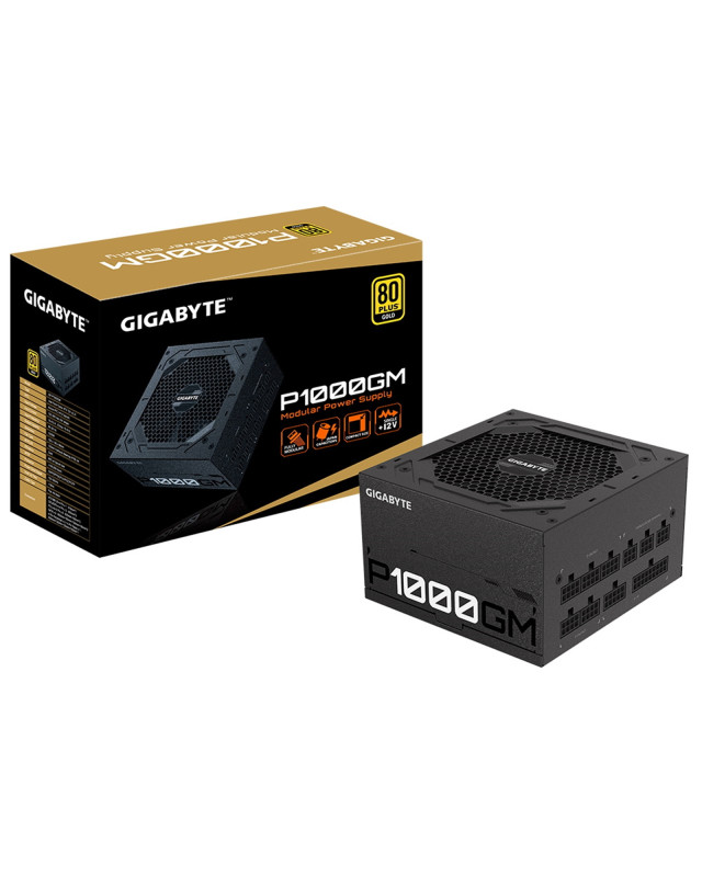 GIGABYTE P1000GM 1000W PSU, 120mm Smart Hydraulic Bearing Fan, 80 PLUS Gold, Fully Modular, UK Plug, High-Quality Japanese Capacitors, Powerful Single +12V Rail