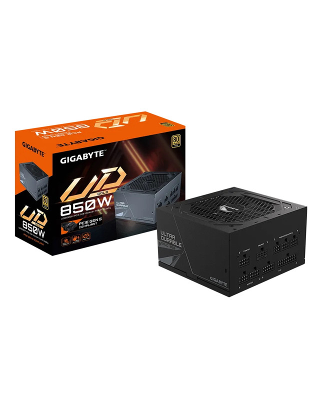 Gigabyte UD850GM PG5 850W PSU, 120mm Smart Hydraulic Bearing Fan, 80 PLUS Gold, Fully Modular, UK Plug, High-Quality Japanese Capacitors, ATX3.0, Support for PCIe Gen 5.0 Graphics Cards with High Quality Native 16-pin Cable