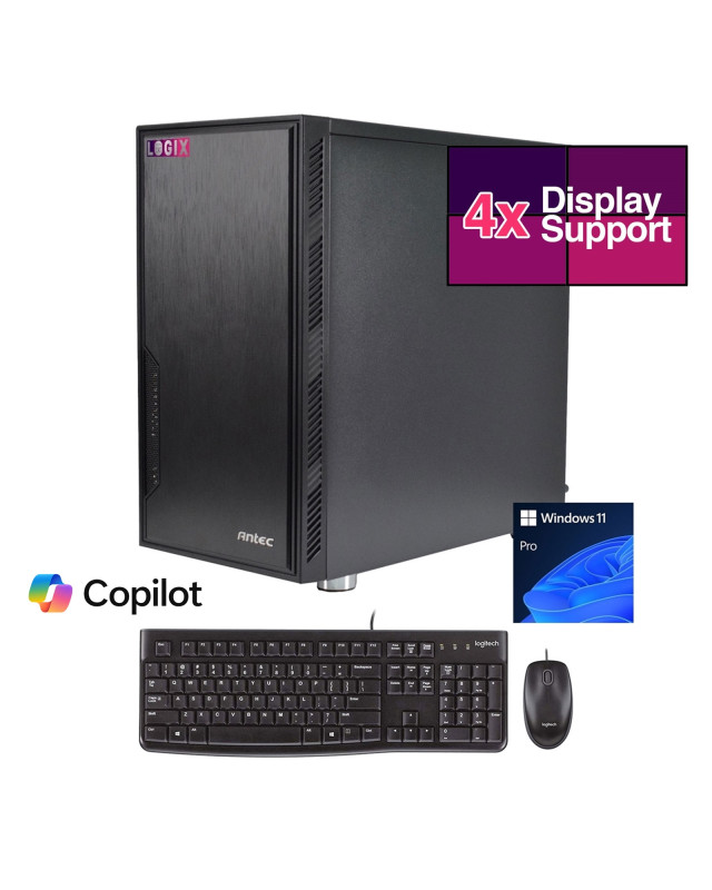 LOGIX Micro Tower - Designed for CCTV Use - Intel i5 Processor, 16GB Kingston Memory, 500GB Kingston SSD, Output to 4 Monitors, with Windows 11 Pro