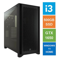 Corsair 4000D Case, i3-12100F, 8GB 3200MHz, 500GB SSD, GTX1650 GPU, Wi-Fi6, Bequiet 450W, Windows 11 Home