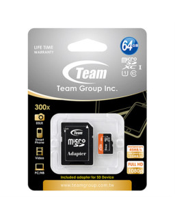 Team 64GB Micro SDXC UHS-1 Class 10 Flash Card with Adapter