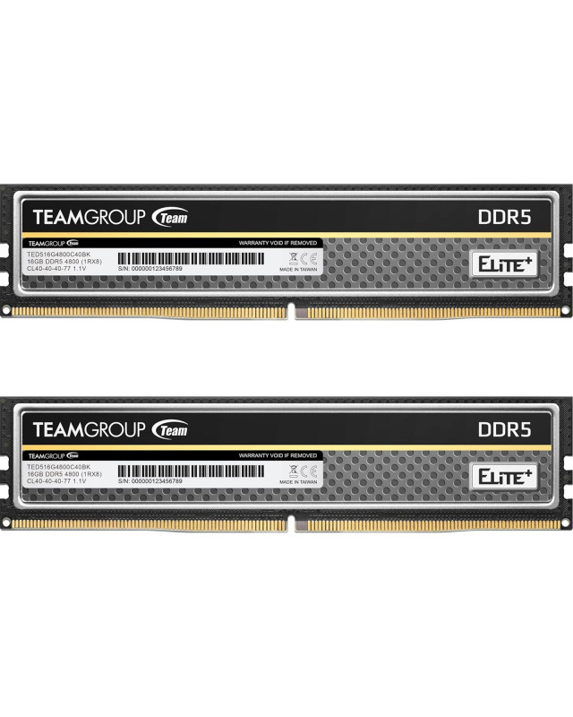 Team Elite Plus TPBD532G4800HC40DC01 32GB DIMM System Memory, DDR5, 4800MHz, 2 x 16GB, 288 Pin, 1.1v, CL40-40-40-77