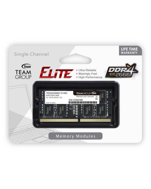Team Elite 8GB No Heatsink (1 x 8GB) DDR4 2666MHz SODIMM System Memory
