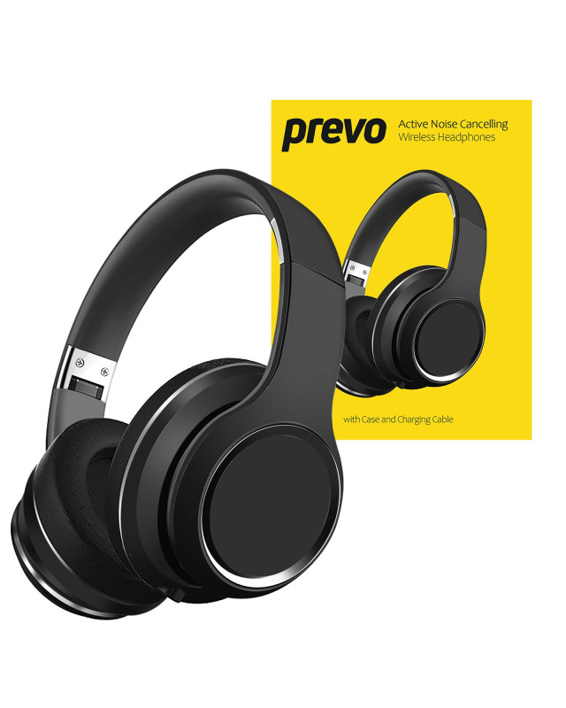 Prevo A6-ANC Active Noise Cancelling (ANC) Wireless Headphones with Bluetooth 5.4, True Wireless Stereo (TWS) Sound, Automatic Pairing & Handsfree Calls, with Case & Charging Cable