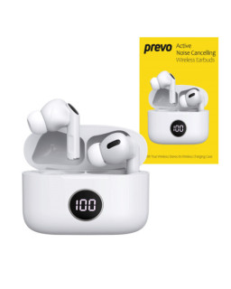 Prevo M10 Active Noise Cancelling TWS Earbuds, Bluetooth 5.3, Automatic Pairing, Touch Control Feature with Digital LED Display Wireless Charging Case, Android, IOS and Windows Compatible, White