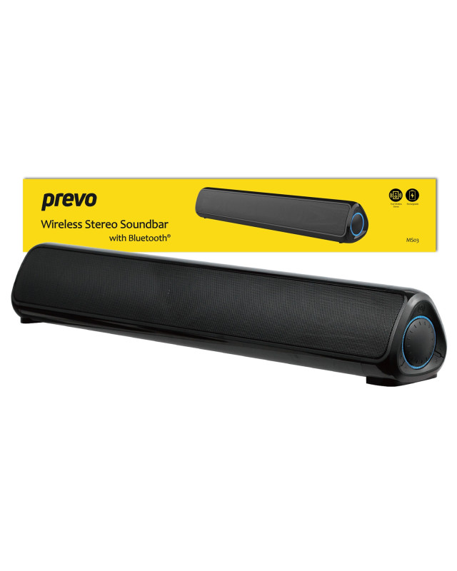 Prevo MS03 Wireless Stereo Soundbar with Bluetooth, USB & SD, Space-Saving Wireless Speaker for TV, Home Entertainment System, PC, Mobile Device & Gaming Consoles