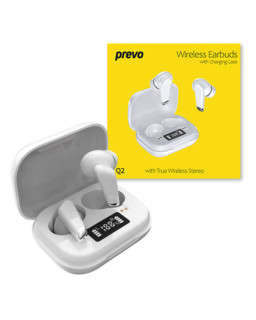 Prevo Q2 TWS Earbuds, Bluetooth 5.1, Automatic Pairing, Touch Control Feature with Digital LED Display Wireless Charging Case, Android, IOS and Windows Compatible, White