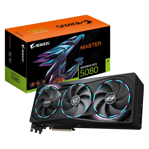Gigabyte NVIDIA GeForce RTX 5080 AORUS MASTER 16G Graphics Card, 16GB GDDR7, 10752 CUDA Cores, 2805 MHz Core Clock, Triple Fan, 