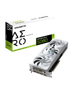 Gigabyte NVIDIA GeForce RTX 5080 AERO OC SFF 16G Graphics Card, 16GB GDDR7, 10752 CUDA Cores, 2730 MHz Core Clock, Triple Fan, White, RGB, 3x DisplayPorts / 1x HDMI Port