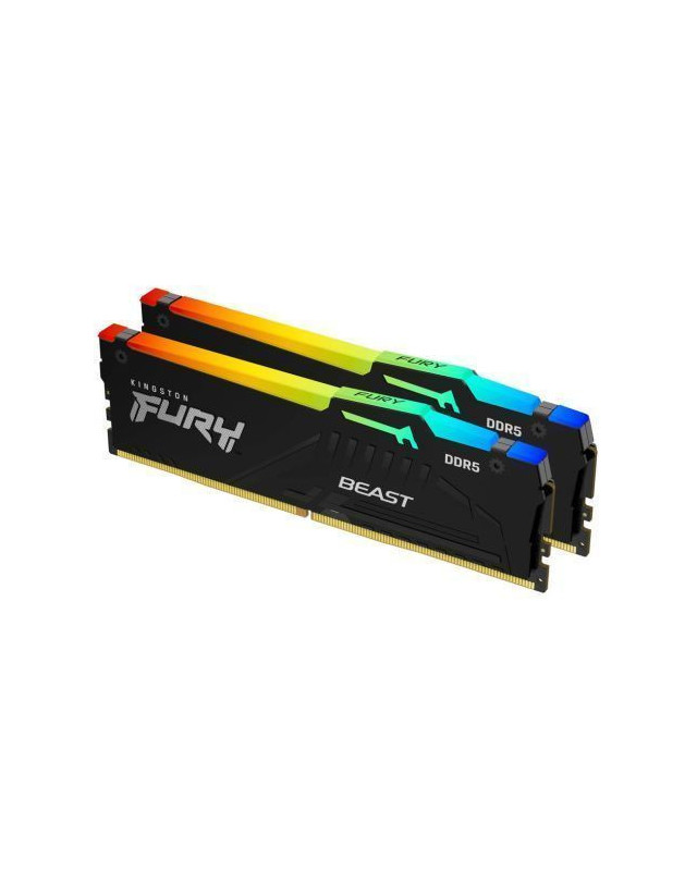 Kingston Fury Beast RGB 64GB Kit (2 x 32GB), DDR5, 5200MHz, CL40, 1.25V, ECC, PMIC, AMD EXPO & Intel XMP 3.0, Black, DIMM Memory