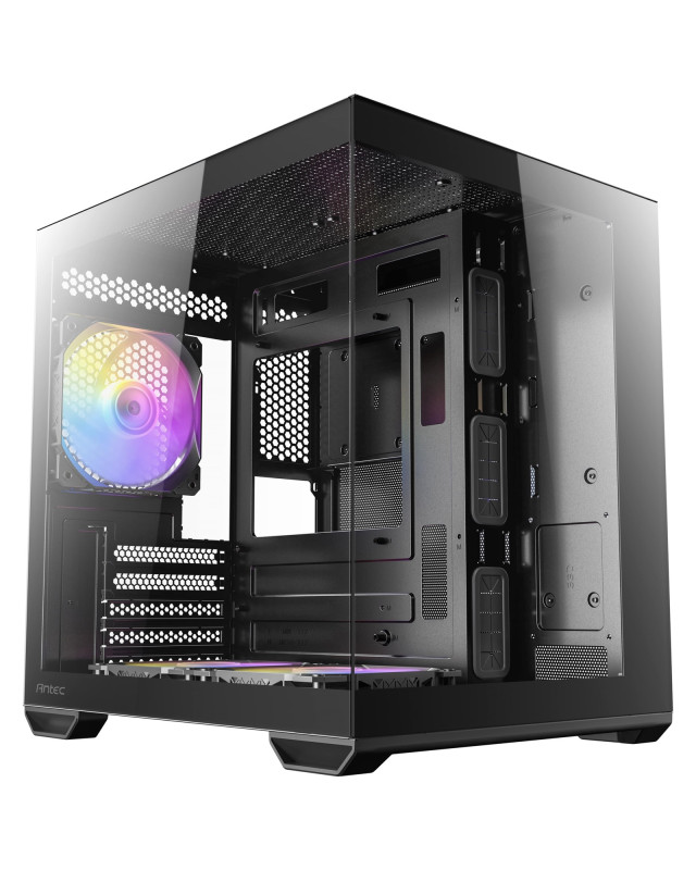Antec CX60M ARGB Mini Tower Micro ATX Gaming Case, Black, Tempered Glass Panels, Dual Chamber Design, Vertical Cooling, Pre-Installed ARGB Fans, Water Cooling Support,