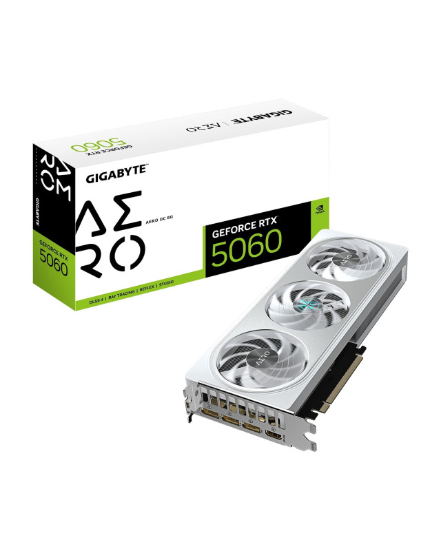 Gigabyte NVIDIA GeForce RTX 5060 Aero OC 8GB GDDR7 Graphics Card, 3840 CUDA Cores, 2595 MHz Core Clock, Triple Fan, 3x DisplayPorts / 1x HDMI Port