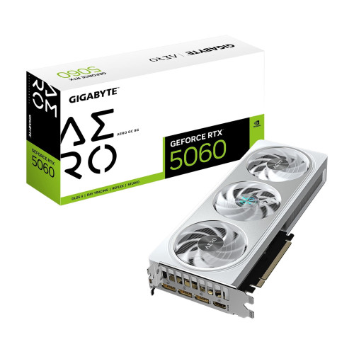 Gigabyte NVIDIA GeForce RTX 5060 Aero OC 8GB GDDR7 Graphics Card, 3840 CUDA Cores, 2595 MHz Core Clock, Triple Fan, 3x DisplayPo