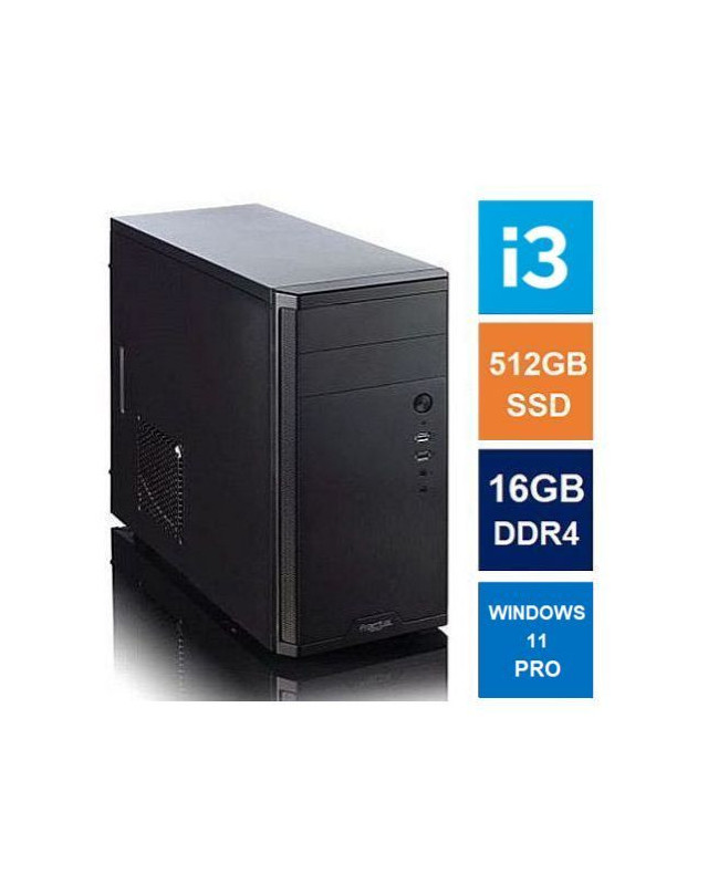 Spire MATX Tower PC, Fractal Core 1100 Case, i3-14100, 16GB DDR4, 512GB SSD, Corsair 550W, No Optical, KB & Mouse, Windows 11 Pro