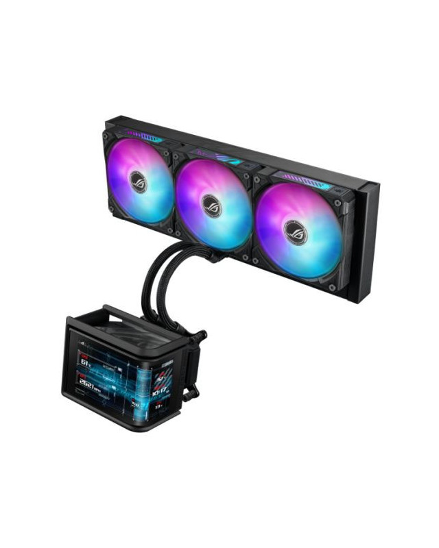 Asus ROG Ryuo IV SLC 360 ARGB Liquid CPU Cooler, Movable 6.67" Curved AMOLED Display, Shortened Tubing, Daisy-Chained ARGB Fans