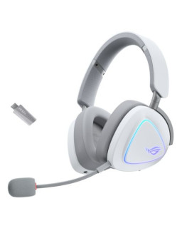 Asus ROG DELTA II Tri-Mode Wireless Gaming Headset, 2.4GHz/Btooth/3.5mm Jack, 50mm Titanium Drivers, DualFlow Audio, 110-Hour Battery, RGB, White