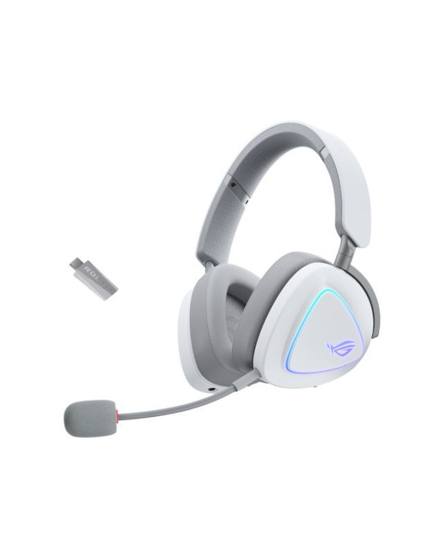 Asus ROG DELTA II Tri-Mode Wireless Gaming Headset, 2.4GHz/Btooth/3.5mm Jack, 50mm Titanium Drivers, DualFlow Audio, 110-Hour Battery, RGB, White