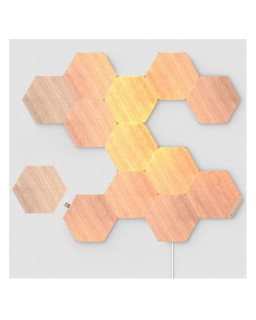 Nanoleaf Elements Hexagons Starter Kit (13-Panels), White Light, Wood Grain Finish, Create an Illuminated Display, Ultra-Thin Panels, Music Reaction, App/Voice/Manual Control