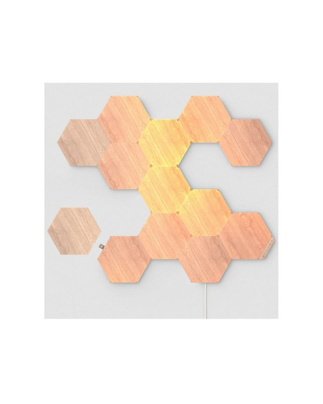 Nanoleaf Elements Hexagons Starter Kit (13-Panels), White Light, Wood Grain Finish, Create an Illuminated Display, Ultra-Thin Panels, Music Reaction, App/Voice/Manual Control