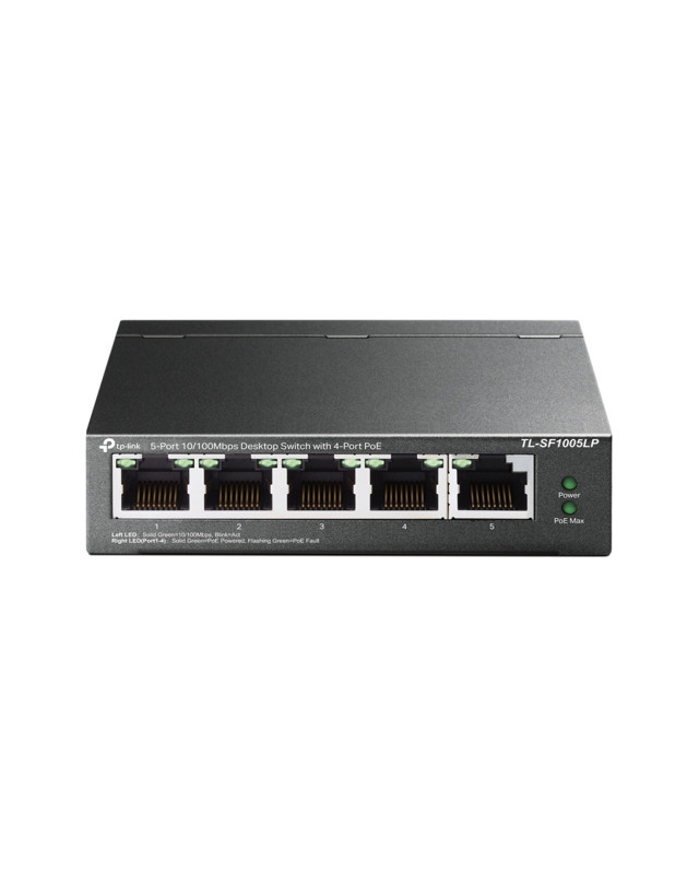 TP-LINK (TL-SF1005LP) 5-Port 10/100 Unmanaged Desktop Switch, 4-Port PoE, Intelligent Power, Steel Case