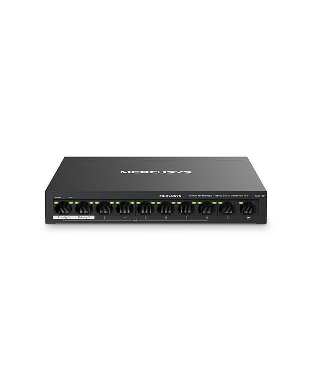 Mercusys (MS110P) 10-Port 10/100Mbps Desktop Switch with 8-Port PoE+, Metal Case
