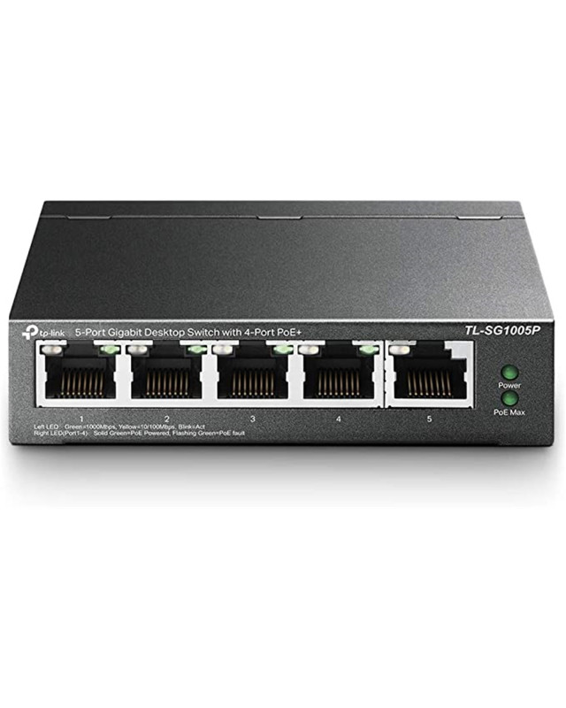 TP-LINK  (TL-SG1005P) 5-Port Gigabit Unmanaged Desktop Switch, 4 Port PoE+, Steel Case