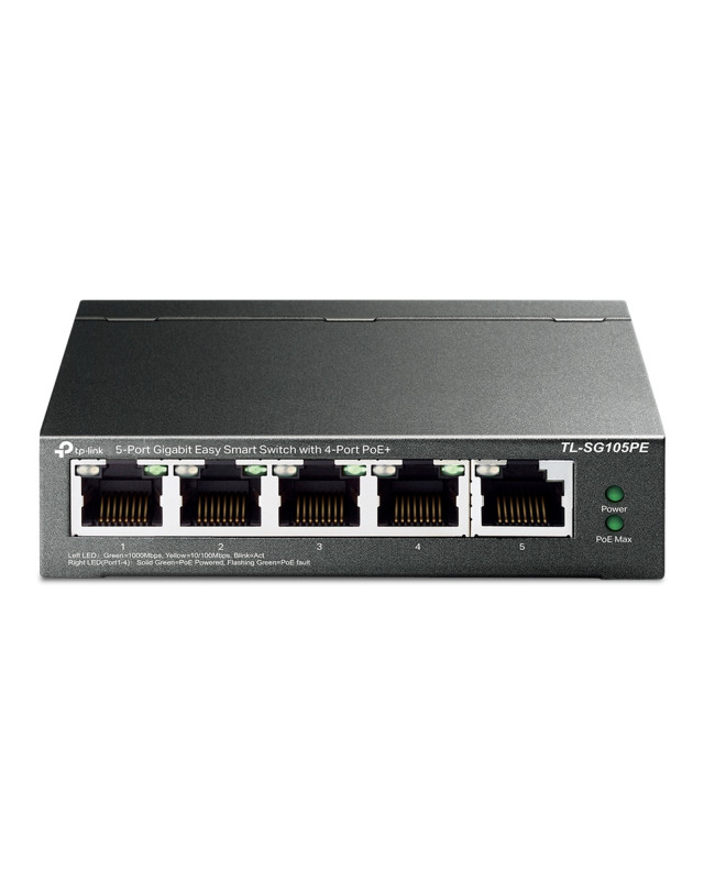 TP-LINK (TL-SG105PE) 5-Port Gigabit PoE Easy Smart Switch, 4-Port PoE+, Steel Case