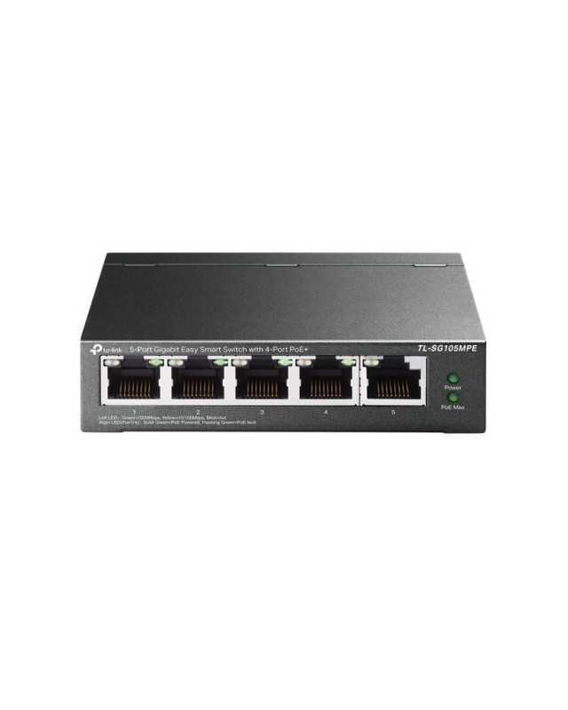 TP-LINK (TL-SG105MPE) 5-Port Gigabit Easy Smart Switch with 4-Port PoE+, Steel Case