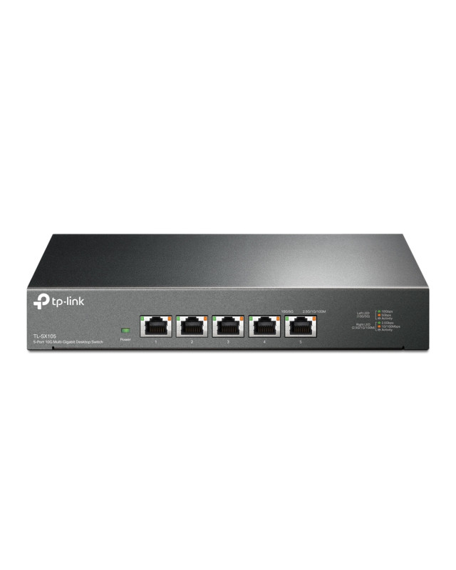 TP-LINK (TL-SX105) 5-Port Unmanaged 10G Multi-Gigabit Desktop/Rackmount Switch, 5x 100/1G/2.5G/5G/10G, Fanless, Steel Case