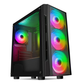 CiT Flash RGB Gaming Case w/ Glass Side & Front, Micro ATX, 4 ARGB Fans, LED Control Button, 240mm Radiator Support