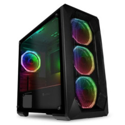 GameMax Kamikaze Pro ARGB Gaming Case w/ Glass Window, Micro ATX, Mesh Front, 4 Dual-Ring ARGB Fans, ARGB Hub, LED Button, Black