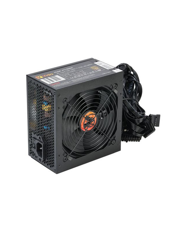Vida 500W ATX PSU, 80+ Bronze, Fluid Dynamic Ultra-Quiet Fan, PCIe, Flat Black Cables, Power Lead Not Included, Black