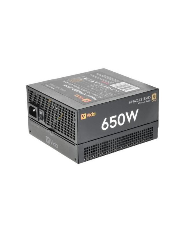 Vida 650W Heracles Black ATX Gaming PSU, 80+ Bronze, 14cm Ultra-Quiet FDM Fan, Flat Black Cables, Power Lead Not Included