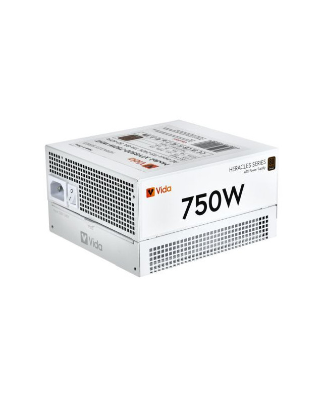 Vida 750W Heracles White ATX Gaming PSU, 80+ Bronze, 14cm Ultra-Quiet FDM Fan, Flat White Cables, Power Lead Not Included