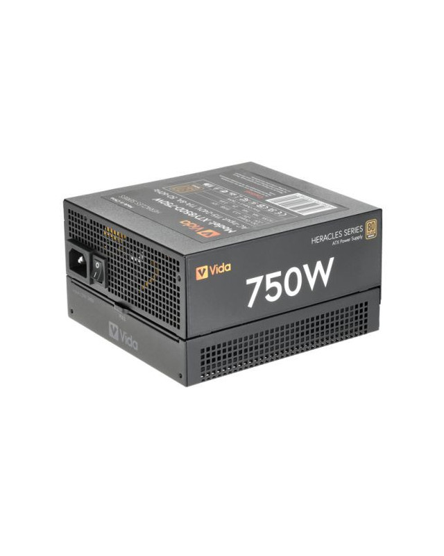 Vida 750W Heracles Black ATX Gaming PSU, 80+ Bronze, 14cm Ultra-Quiet FDM Fan, Flat Black Cables, Power Lead Not Included