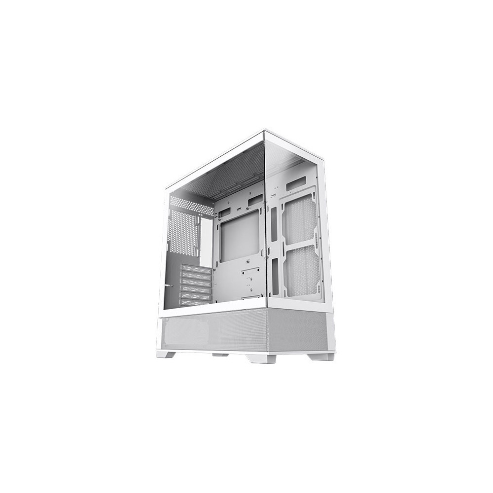 GameMax Vista ATX Gaming Case w/ Glass Side & Front, Mesh Panelling, No Fans inc., ARGB PWM Fan Hub, White